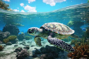 Fototapeta premium Turtle swimming in a tropical sea