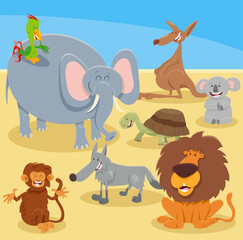 Fototapeta premium cartoon happy wild animal characters group
