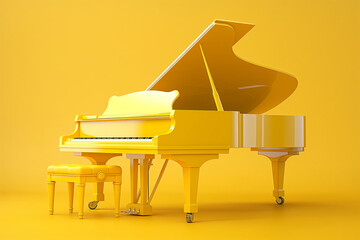 A yellow pop grand piano on a yellow background. Generative AI