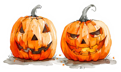 set of halloween pumpkins on the white background