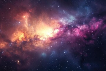 Fototapeta na wymiar Cosmic landscape. Spiral galaxy amidst nebula. Illustration of a background with a majestic space theme.