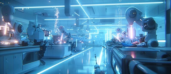 Bionic Enhancement Laboratory Featuring Luminous Cybernetic Procedures in a High Tech Futuristic