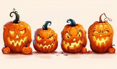 set of halloween pumpkins on the white background