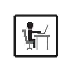 Computer scientist at his desk, pixel art computing