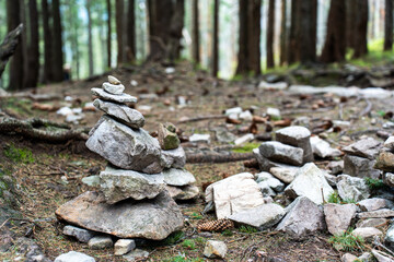 A tower of stones in the forest, relaxation time