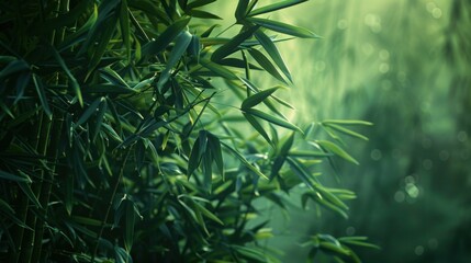 pical bamboo forest plant bush growing in wild, green bamboo leaves evergreen plant on dark background