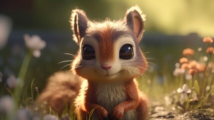 little squirrel in the forest. Created with Generative AI.