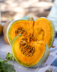 Organic squash cut in half