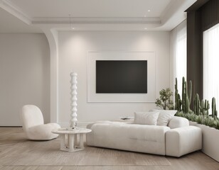Modern Living Room Interior Mockup with Wall Art and Decoration