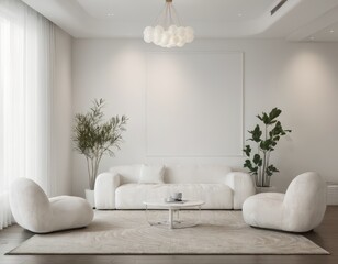 Modern Living Room Interior Mockup with Wall Art and Decoration