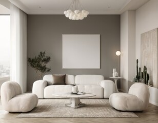 Fototapeta premium Modern Living Room Interior Mockup with Wall Art and Decoration