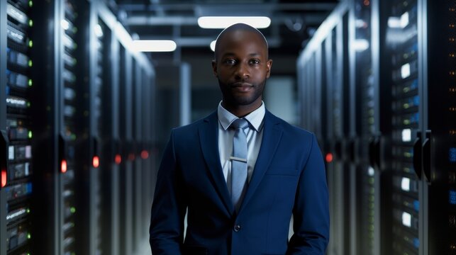 Confident businessman in data center