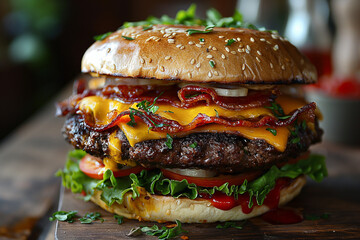 Creative Culinary Masterpiece: Big Burger with Innovative Design. Generative AI