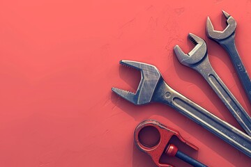Labor Day themed minimalist illustration featuring industrial tools on an isolated background, text space