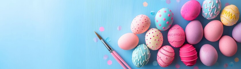 Minimalist craft tools creatively displayed for Easter, vibrant and isolated background, text space