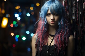 Naklejka premium Vibrant hair colors and city lights