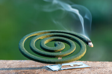 Smouldering repellent spiral from mosquitoes, protection against insects