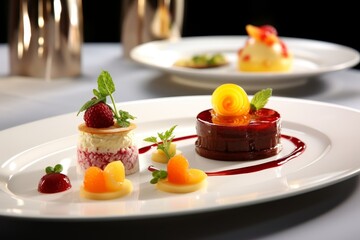 Delectable dessert platter with artfully presented pastries and sweets