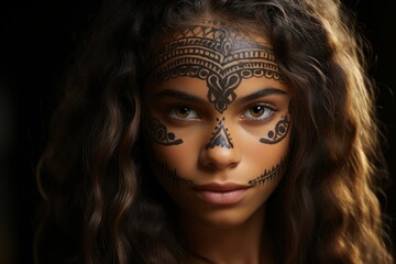 Mysterious woman with tribal face paint