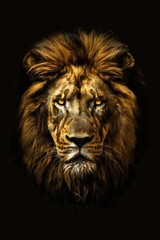 Golden lion head logo on black background. Emblem, icon for company or sport team branding
