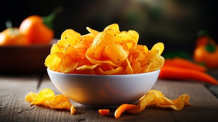 Crispy orange potato chips in a bowl