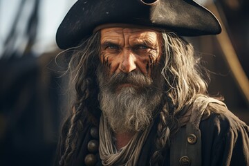 Weathered old pirate with long beard and hat