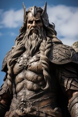 Fototapeta premium Powerful fantasy warrior statue with intricate details