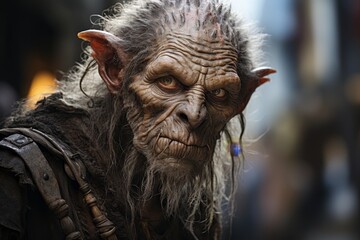 Weathered face of an elderly fantasy creature