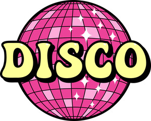 disco sticker, yellow text and pink disco ball