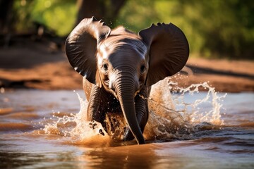 Elephant splashing in water