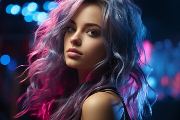 Fototapeta premium Vibrant portrait of a woman with colorful hair