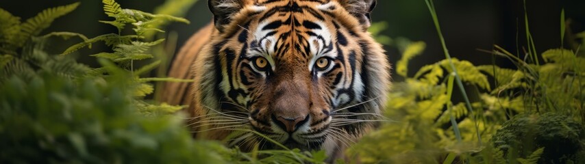 Fototapeta premium Majestic tiger in lush green foliage