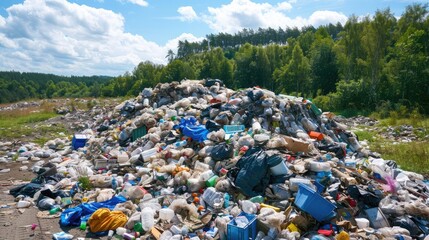 Pile of domestic garbage in landfill