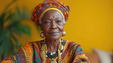 Obraz premium Elegant Ghanaian Elder in Traditional Dress, Colorful African Cultural Portraiture