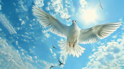 Obraz premium Heavenly Hover: Capture the tranquil elegance of birds hovering effortlessly in mid-air against the backdrop of endless blue skies.