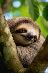 Fototapeta premium Sleepy sloth resting in tree