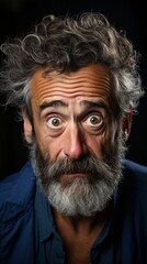 Obraz premium Intense Facial Expression of Older Man with Curly Hair and Beard