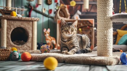 Whisker Wonderland: Capture the magic of cats at play, surrounded by an enchanting array of toys...