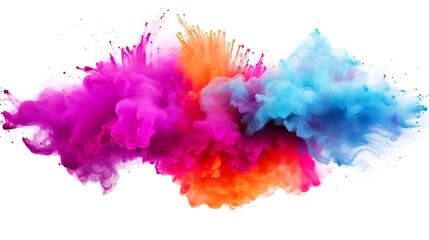 Explosion splash of colorful powder with freeze isolated on withe background, abstract splatter of colored dust powder