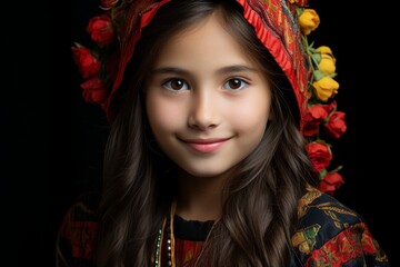 Naklejka premium young girl in traditional ethnic clothing