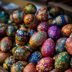Fototapeta premium Colorful Hand-Painted Easter Eggs in High Resolution