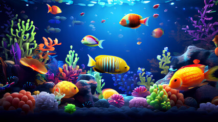 Naklejka premium Vibrant Aquatic Fantasia: Random Colorful Wallpaper with 3D Designs