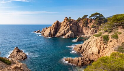 landscape of cliffs on the coast of girona known as costa brava in catalonia in spain