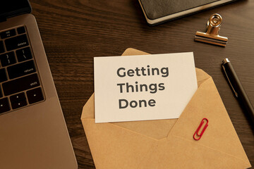 There is word card with the word Getting Things Done. It is as an eye-catching image.