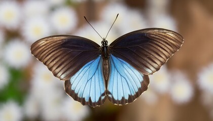a blue butterfly with spread wings