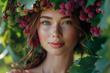 Naklejka premium Woman Wearing Grape Wreath