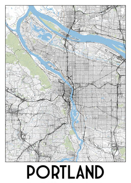 Portland Oregon USA map poster art