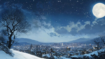 View of a city in winter season Generative Ai