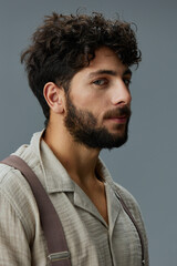 Adult caucasian guy person men portrait young model casual fashion background handsome