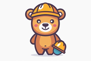 Cute cartoon bear character in construction worker attire and safety helmet, ideal for children's educational and entertaining material